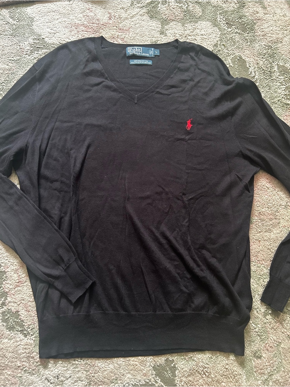 Ralph Lauren Men’s Black V-Neck Sweater with Red Pony Logo